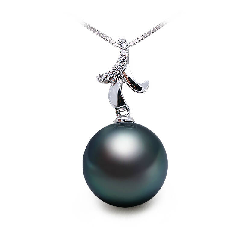 黛米珠宝 12-13mm 月华 超大强光 大溪地黑珍珠吊坠(赠送银链)