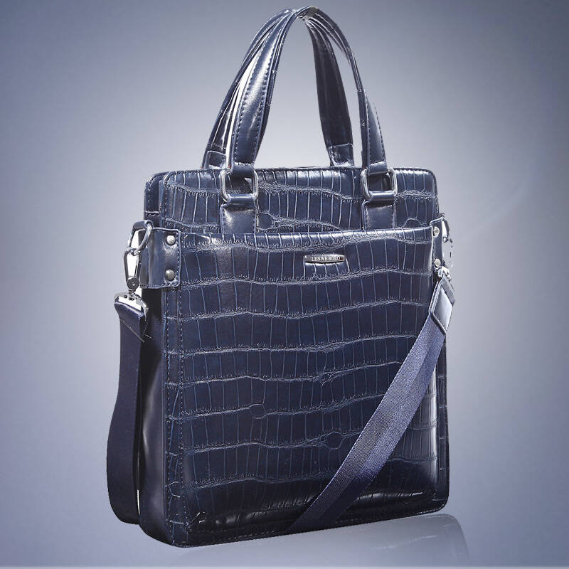 伦威保罗lenwebolo男士手提包鳄鱼纹理单肩斜挎男包6225-3 蓝色