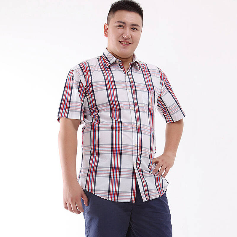 莱曼罗尼 胖人专属 250斤都能穿夏装新款男士短袖格子衫 胖子商务休闲
