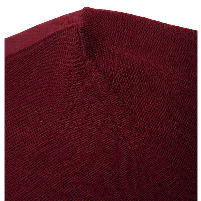 burberry巴宝莉棕色纯羊毛材质纯色简约男士套头针织衫 酒红色 s