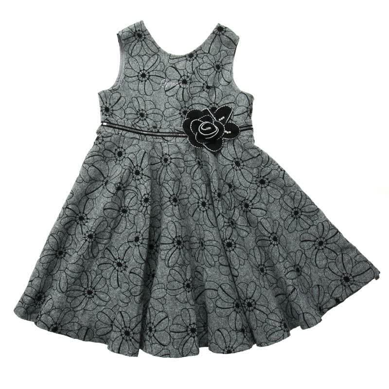 卡波树新款女孩童秋装公主裙毛呢儿童中大童学生连衣裙子 灰色 140