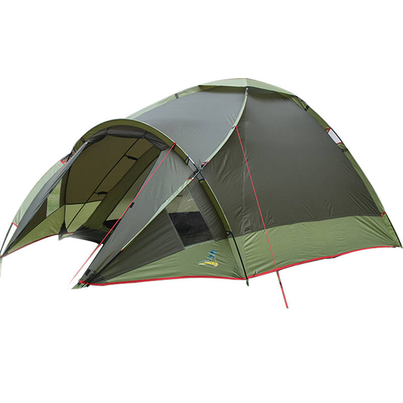 戴福瑞(de ferry)户外3-4人双层帐蓬 玻璃纤维杆野营帐篷 绿色