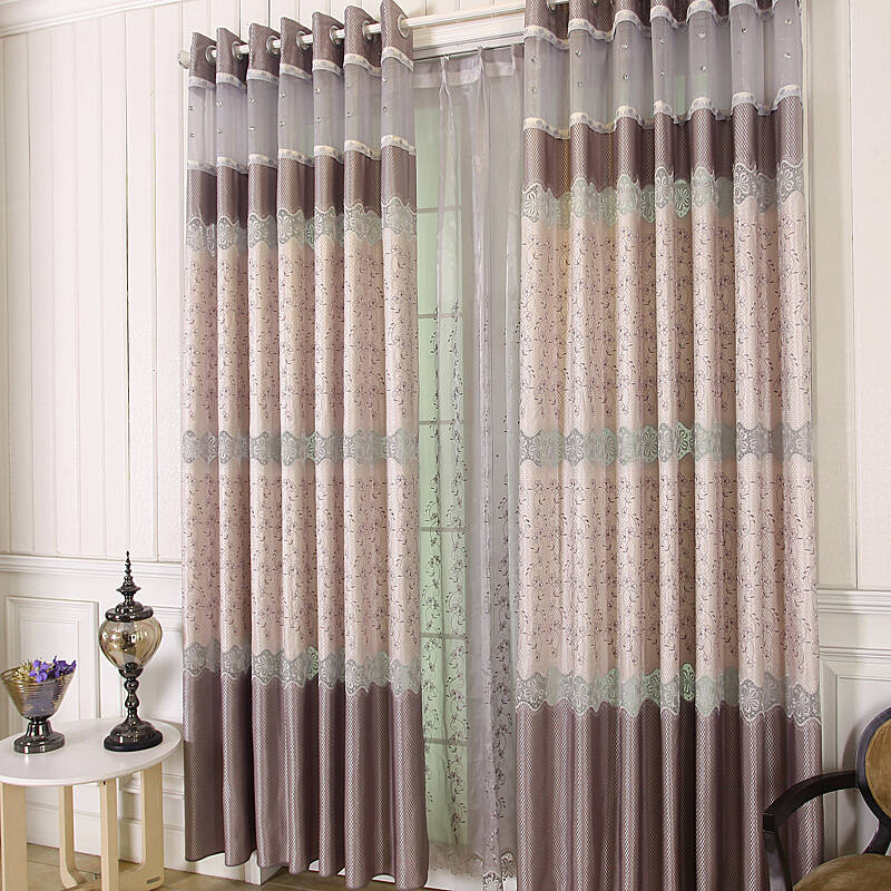 红山玉时尚简约碎花客厅卧室遮光装饰窗帘飘窗 高档绣花定制窗帘 灰色