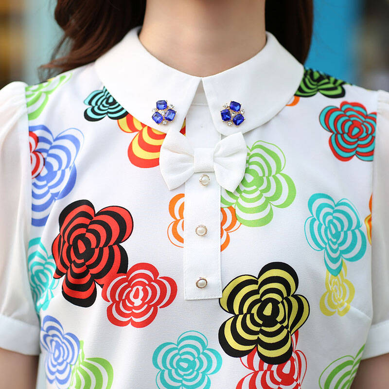 怡惟evei2014夏装新款女装韩版大花朵短袖雪纺衬衫t恤420683 白色大花