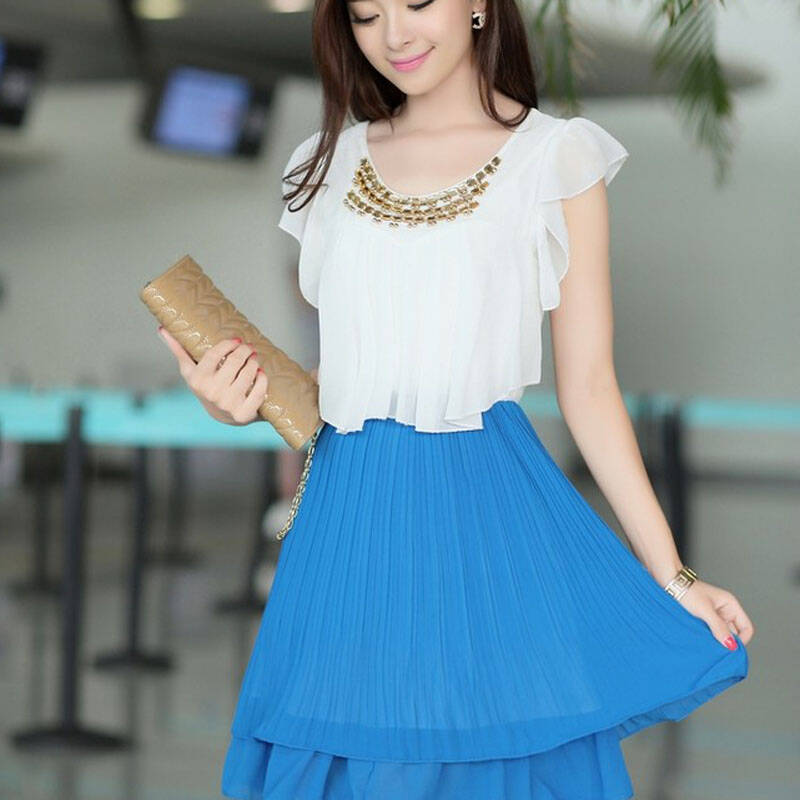 包邮(支持货到付款) 落雁莎 2013夏装新款雪纺百褶短裙连衣裙 ylg