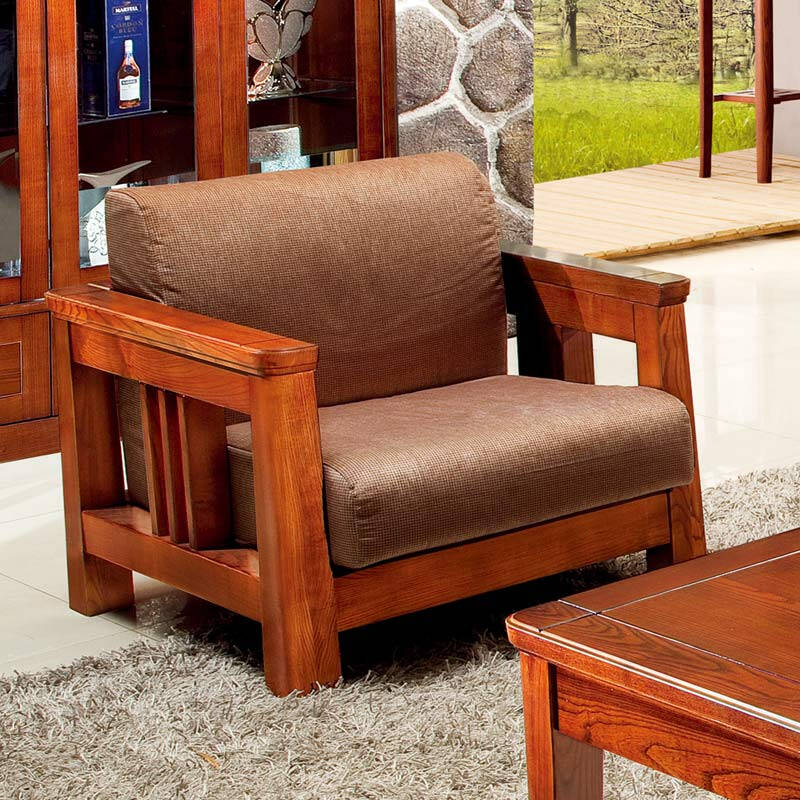 里外 中式现代水曲柳纯实木沙发组合 客厅全实木布艺沙发 木质单/双