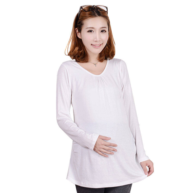 百搭长袖孕妇t恤 孕妇上衣打底衣3013102 白色 l