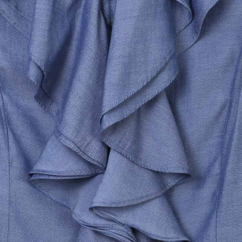 衬衫长袖打底衫韩版荷叶边修身立领纯色衬衣 女 sc13244 灰蓝色(短袖)