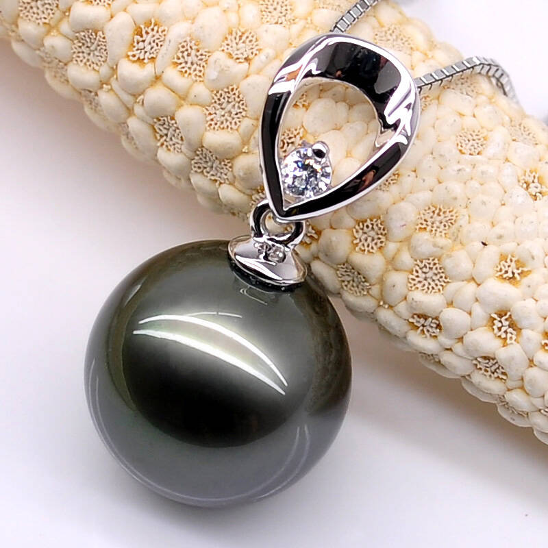 源生珠宝 人鱼眼泪大溪地黑珍珠吊坠 18k金海水珍珠项坠项链 10-11mm