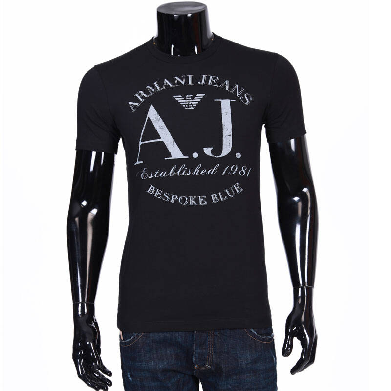 armani jeans 阿玛尼牛仔 l码 男士黑色棉质aj字母t恤