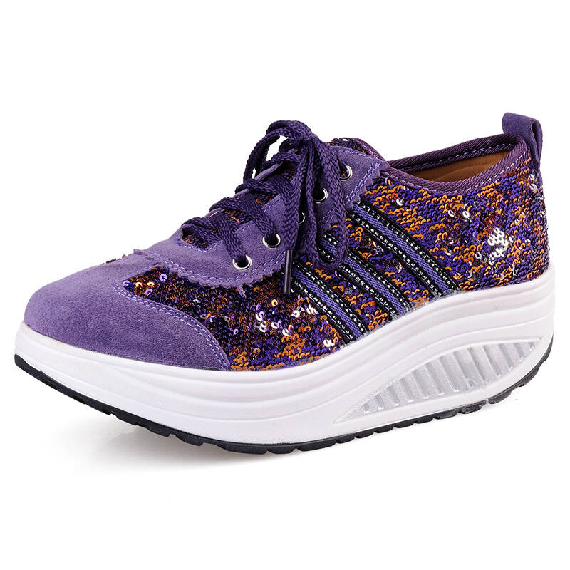 ali&boy 摇摇瘦身鞋网面摇摇鞋夏内增高反绒面,亮片拼接女单鞋系带