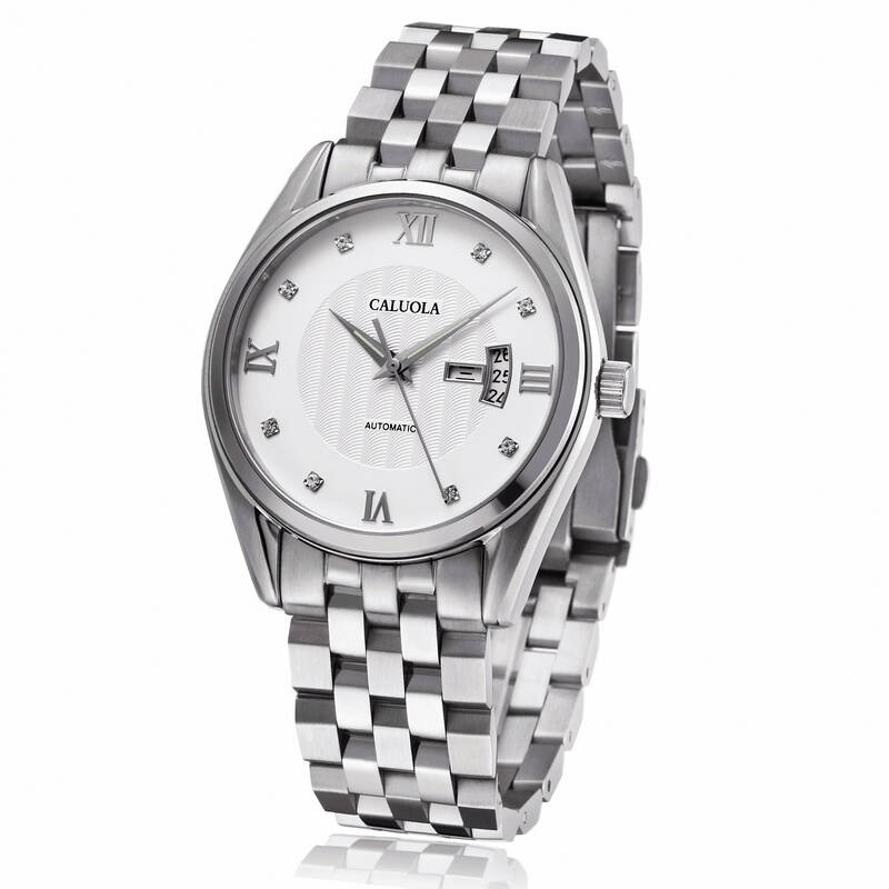 卡罗莱(caluola)复古系列钢带全自动机械防水男表1035mm 白面