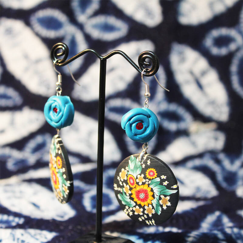 宝呈の印象云南 繁花 纯手工彩绘软陶片耳坠