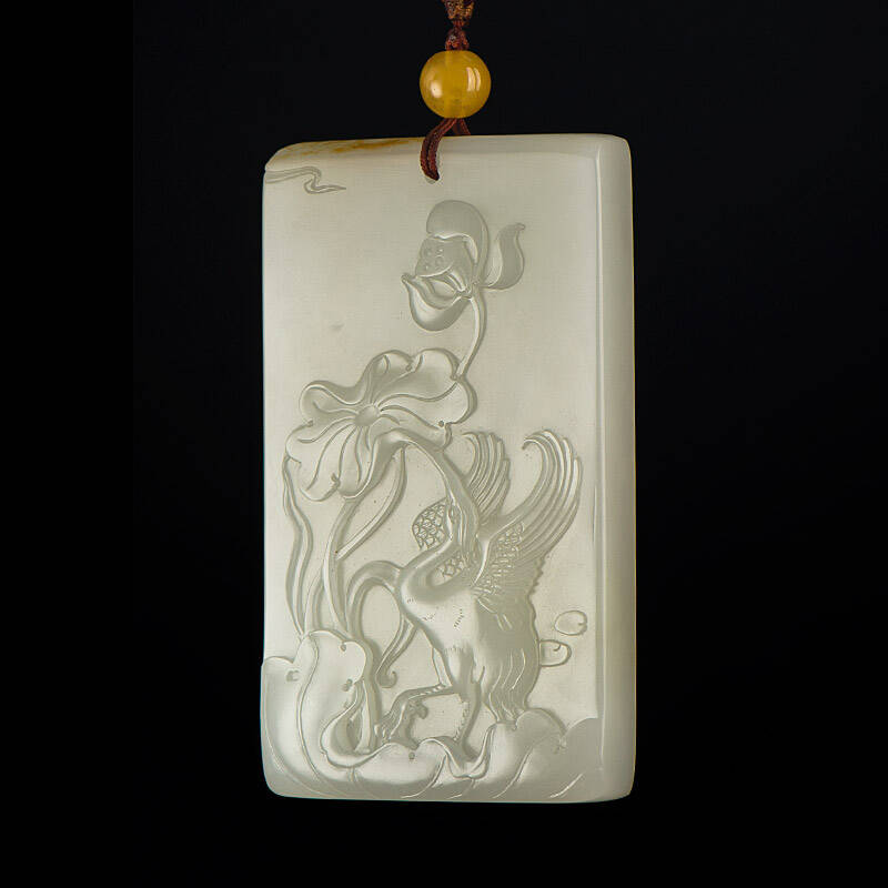 御府 新疆和田玉黄皮白玉籽玉玉牌 一路连科 88克