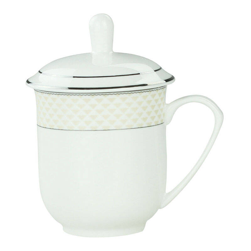 雅诚德 陶瓷带盖茶杯单只 杯子 水杯 商务办公杯子 会议杯 贵族杯351