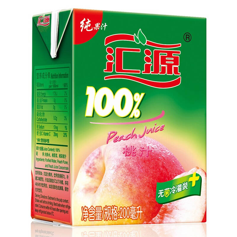 汇源100%桃果汁200ml 盒装