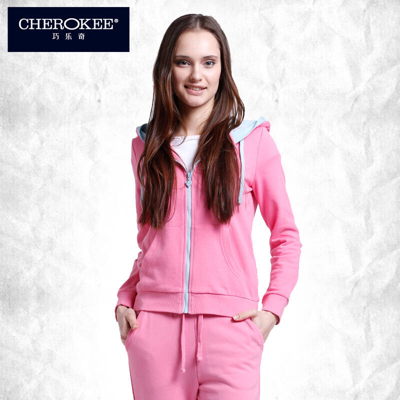巧乐奇 cherokee春装新款女式撞色连帽卫衣627921 粉红 s