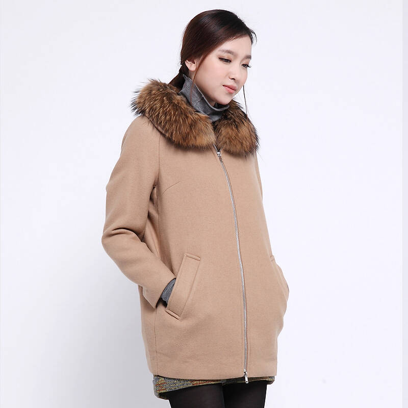 古木夕羊中长款貉子毛呢大衣 气质修身风衣外套女长款秋冬潮 cd237926