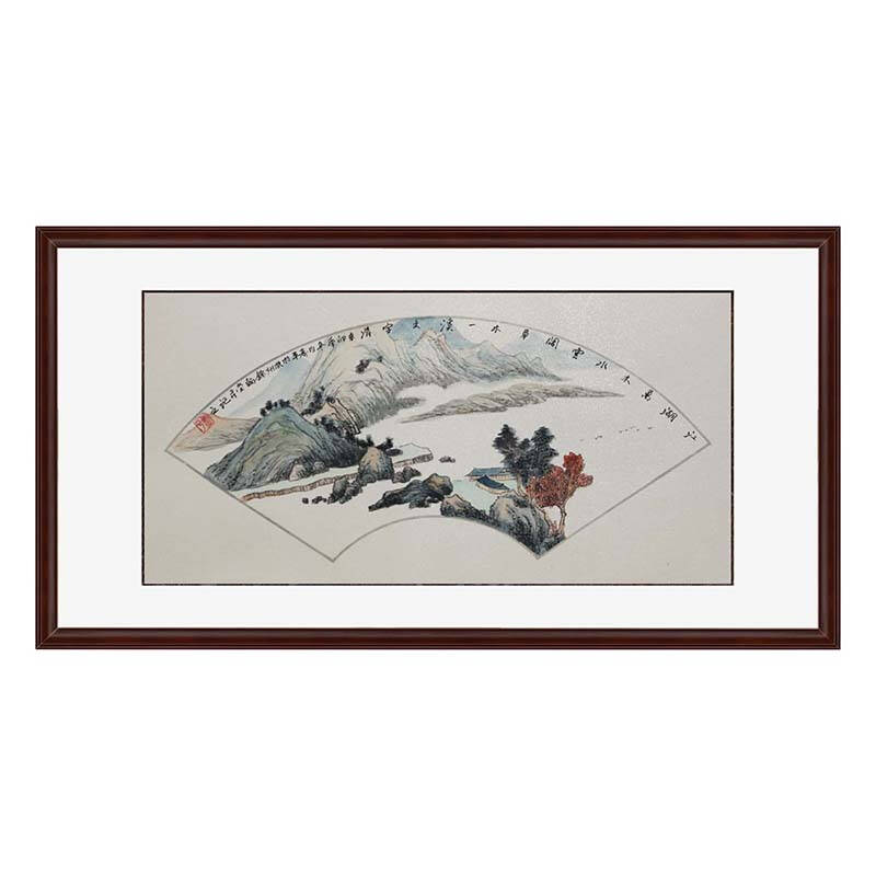 锦翰堂 手绘国画字画书画有框画 山水扇形《江湖万木水云阔》95*50cm