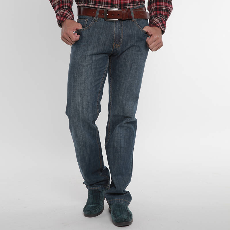 menshark直筒秋冬牛仔裤男 男装中腰牛仔长裤 男士休闲牛仔裤子 蓝色
