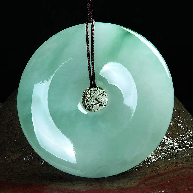碧玉尊 冰种飘花翡翠平安扣吊坠a货 男士大款怀古玉坠 玉石玉器玉佩玉