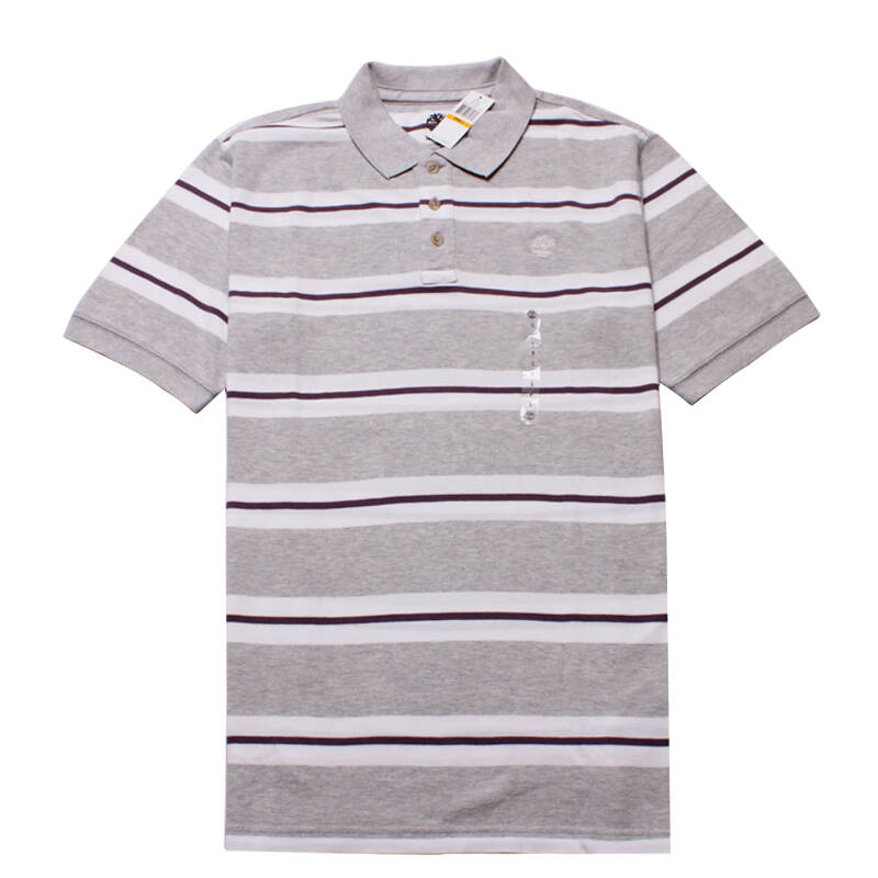 timberland/天木兰新品男士纯棉时尚条纹翻领短袖polo衫 灰白紫条纹 m