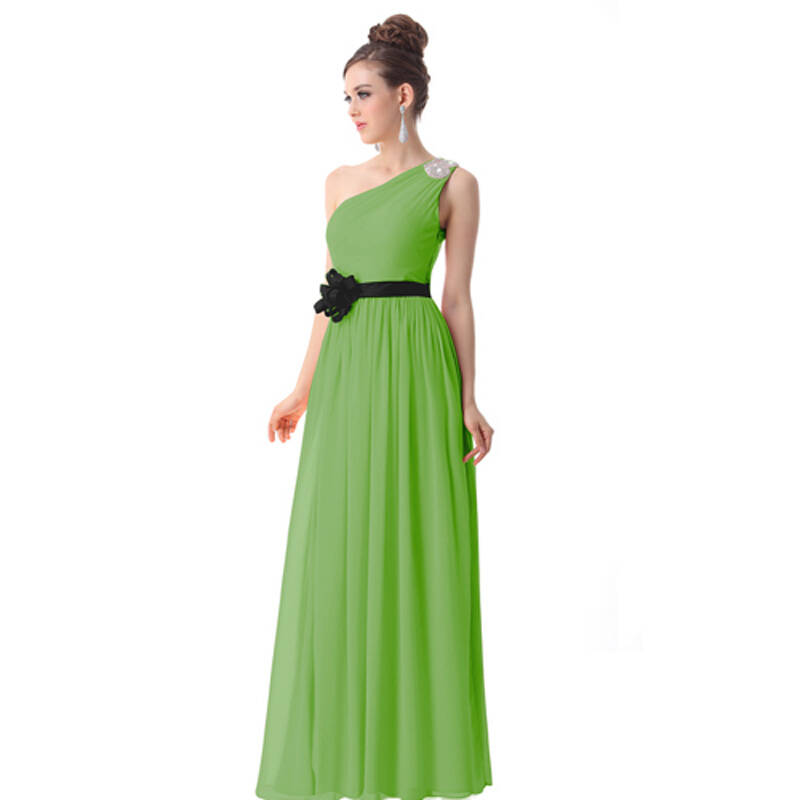 艾娃贝蒂 优雅斜肩 单肩长款伴娘礼服晚礼服09869 绿色 l
