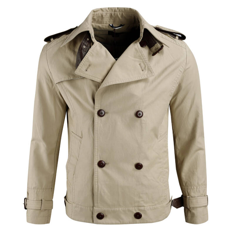 izod专柜春秋季时尚新品沙色军装风尚双排扣短款男士风衣夹克