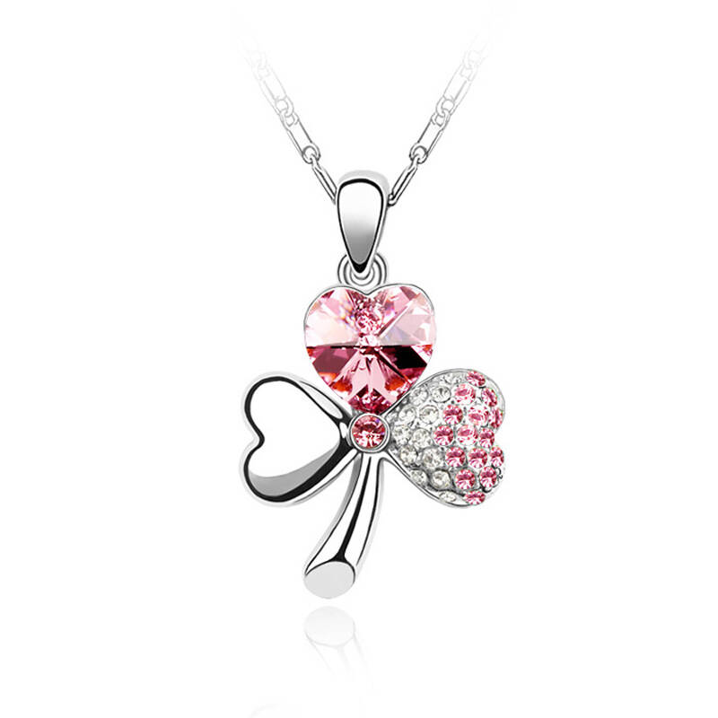 章 未知数 幸福三叶草吊坠 银色短款女士项链 时尚饰品短链 颈链 浅玫