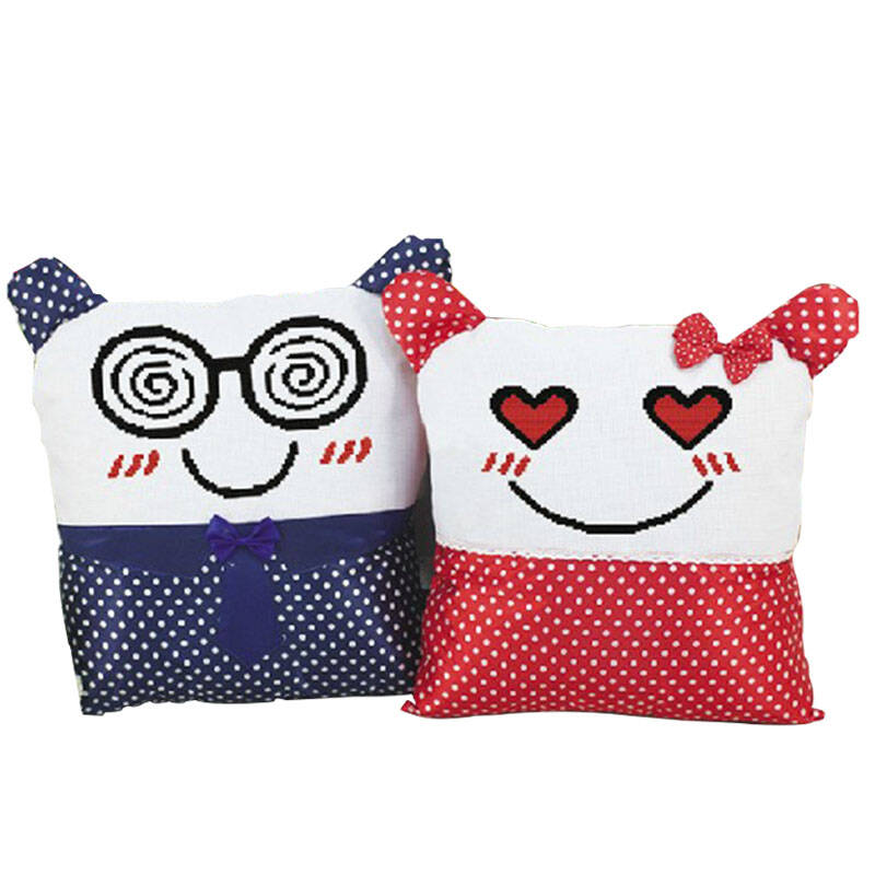 恋美新款100%精准印花印布抱枕十字绣 方枕抱枕 猫咪可爱卡通系列抱枕
