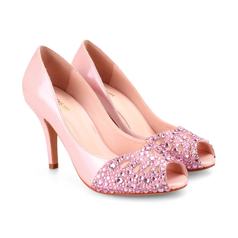 honeygirl田莘2015春夏新款优雅鱼嘴浅口女鞋高跟水钻细跟凉鞋潮 粉色