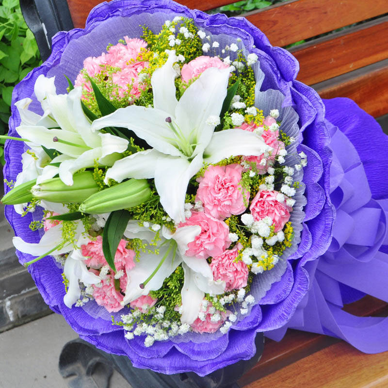 教师节相思递鲜花店鲜花网鲜花配送鲜花速递19朵康乃馨搭配香水百合