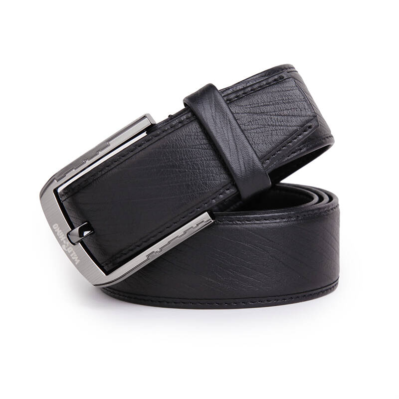 野犀牛 wild rhino 男士牛皮针扣皮带商务休闲百搭男腰带 黑色