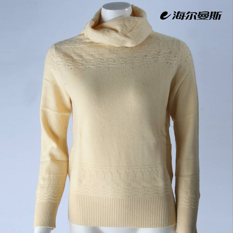 海尔曼斯品牌女装 2014春装新款羊毛衫 保暖羊绒衫 羊绒套头毛衣 100%