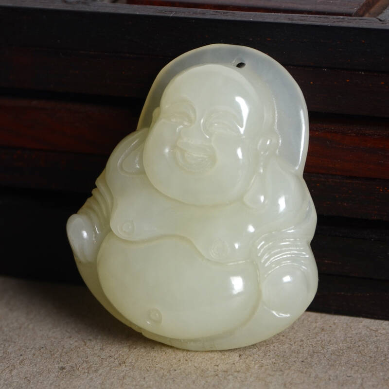 玉润一品 和田玉 佛公挂件 女款a货 韩料 青白玉弥勒佛挂件 正品带