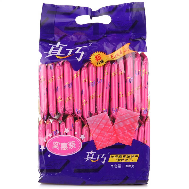 真巧 酱心曲奇 涂层草莓味饼干 308g/袋
