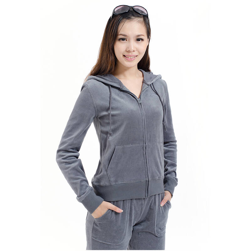 双星天鹅绒运动套装女子春季居家服瑜伽运动服大码带帽卫衣套装 欧版