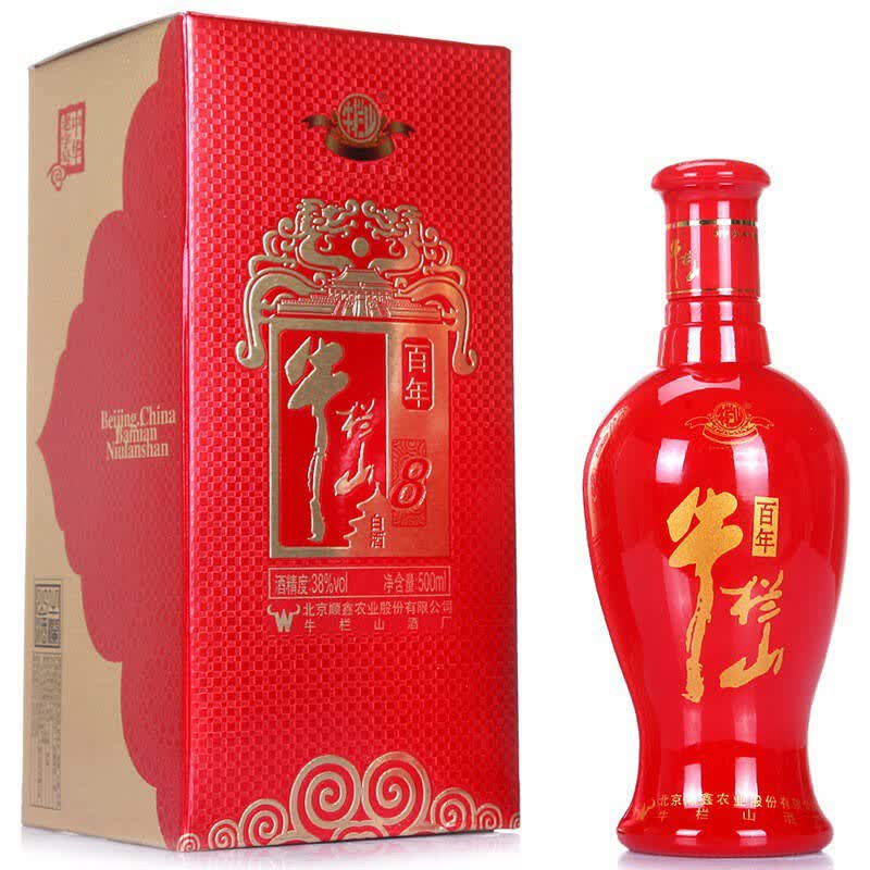 牛栏山百年红8年白酒 38度整箱装500ml*6瓶(箱内有礼品袋3只)