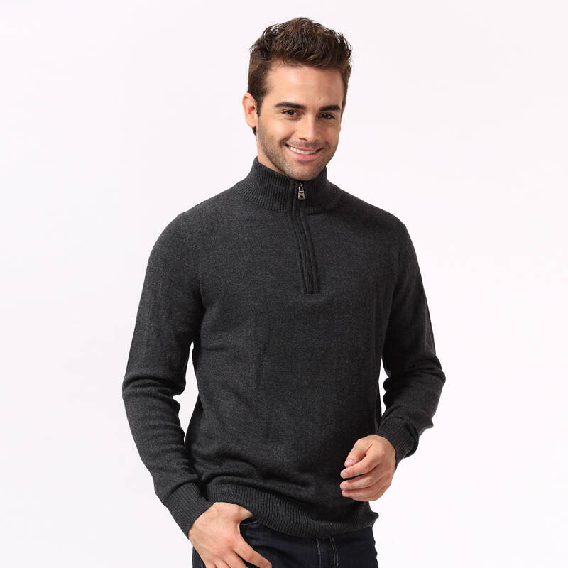 男装拉链领修身帅气长袖羊毛衫 男士线衣套衫加厚毛衣 深中灰 48