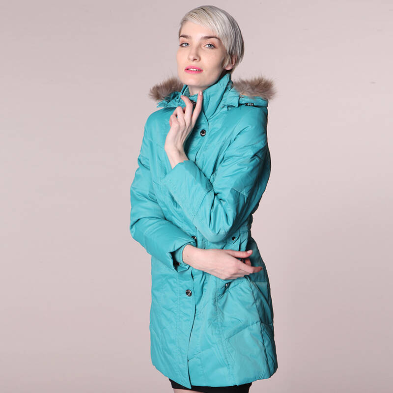 太阳谷 2013新连帽收腰羽绒服 中长款时尚女灰鸭绒外套 女装修身羽绒