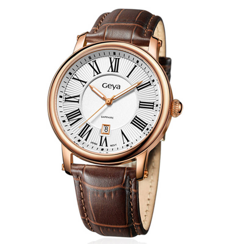 格雅(geya)手表睿系列石英男士手表情侣日历腕表g06168ghw白盘棕色
