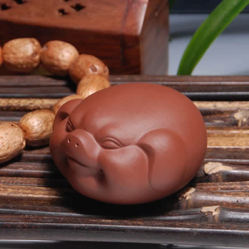 宜兴茶宠精品紫砂 茶宠摆件 零配 雕塑 茶玩小玩意把件大猪头7.5cm