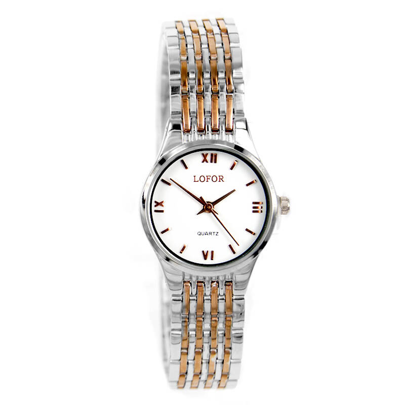 罗佛伦(lofor)时尚商务复古表 白钢钢带女士石英手表 6137介金女款