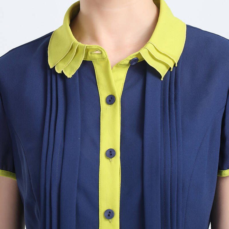 detree地树 2014新款女装钢琴褶花边领短袖衬衫撞色雪纺衫2420411 深