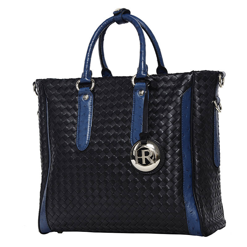 hr赫莲娜 真皮编织女式手提包单肩包h22-209181a1黑/兰