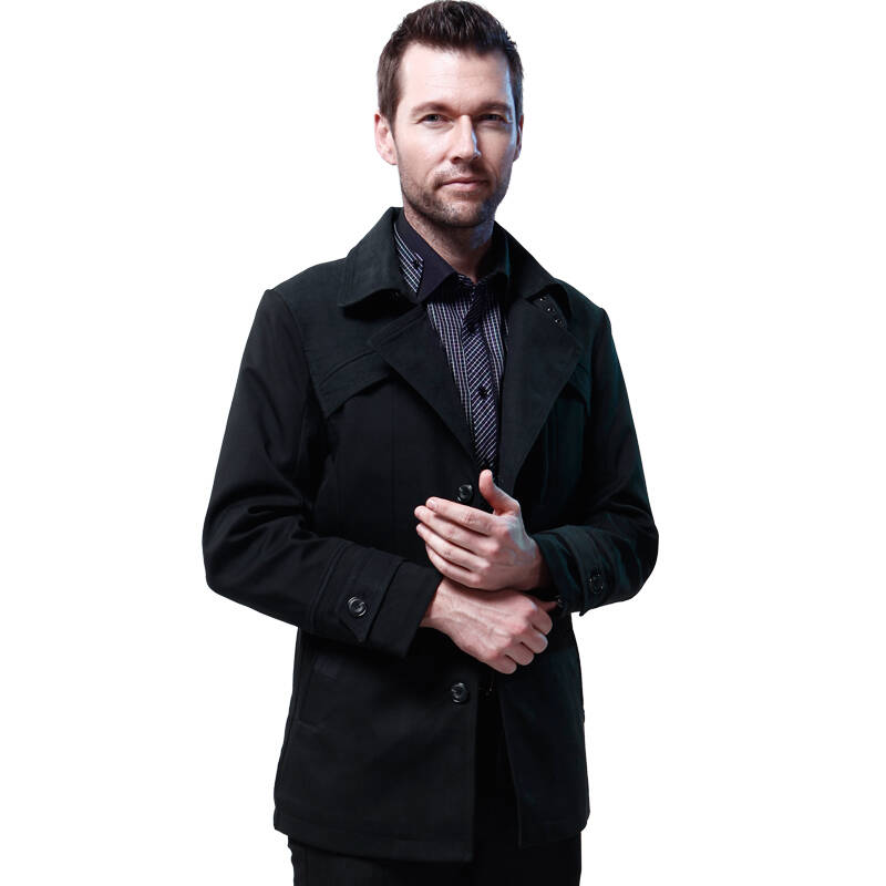 奔迈benmai男士休闲西装领风衣修身纯色单排扣外套q-03 黑色 170