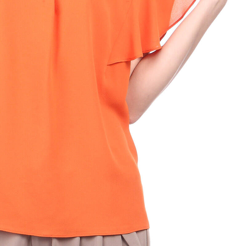 欧维苔妮/oviteney 新款韩版气质v领荷叶袖甜美合体t恤 t100637 桔色