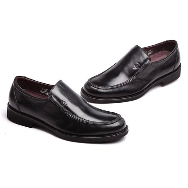 正品鞋男士皮鞋软面商务休闲男正装真皮圆头套脚单鞋 黑色 38 - 京东