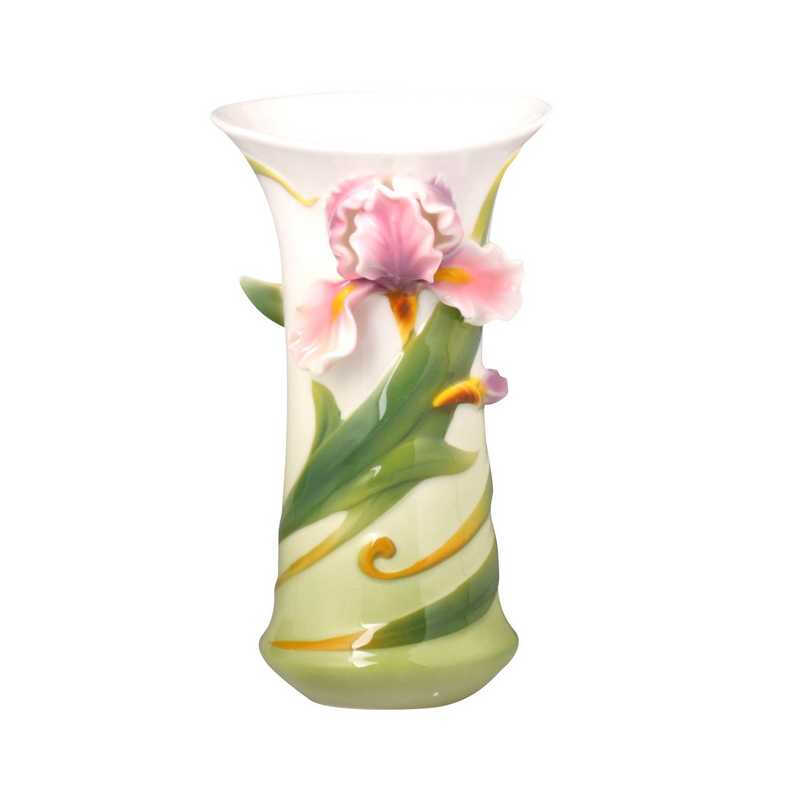 8.5"珐琅瓷鸢尾花直身花瓶 陶瓷花瓶 紫色花