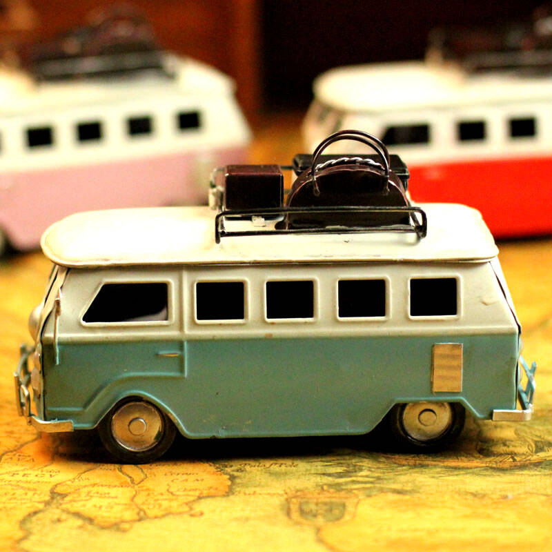 狮家复古铁皮公交车巴士模型道具家居手工艺房间装饰品摆件摆饰 公交